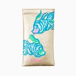 NEW Lilly Pulitzer Gold Fish Blue Ibiza Print Eyeglass Case / Pouch
